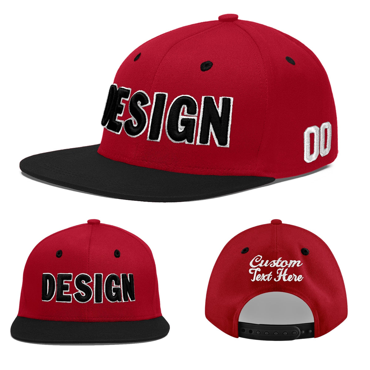 Custom Red Black 3D Puff Embroidery Flat Embroidery Casual Sport Baseball Cap