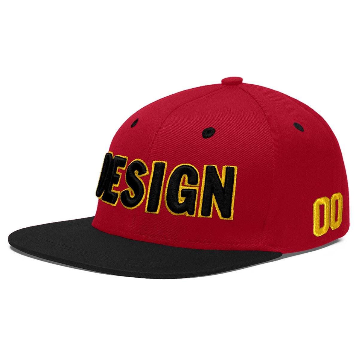 Custom Red Black 3D Puff Embroidery Flat Embroidery Casual Sport Baseball Cap