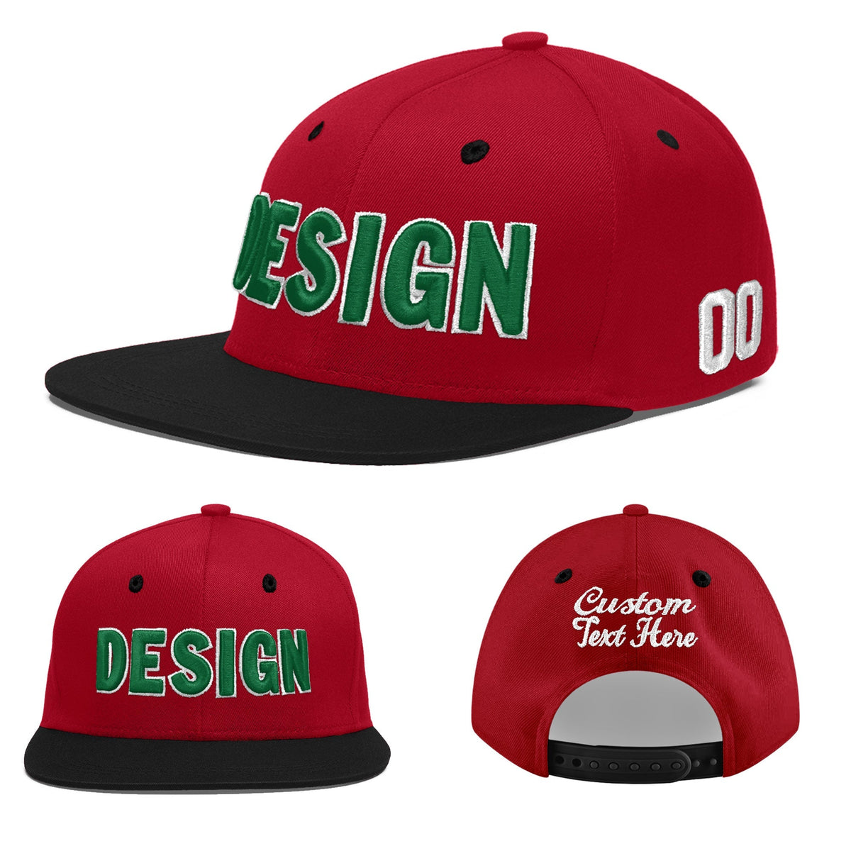 Custom Red Black 3D Puff Embroidery Flat Embroidery Casual Sport Baseball Cap