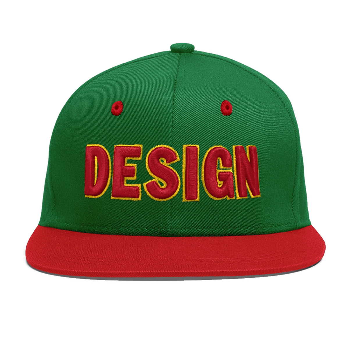 Custom Kelly Green Red 3D Puff Embroidery Flat Embroidery Casual Sport Baseball Cap