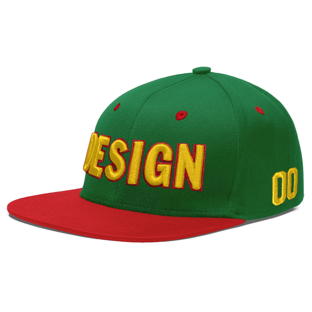 Custom Kelly Green Red 3D Puff Embroidery Flat Embroidery Casual Sport Baseball Cap