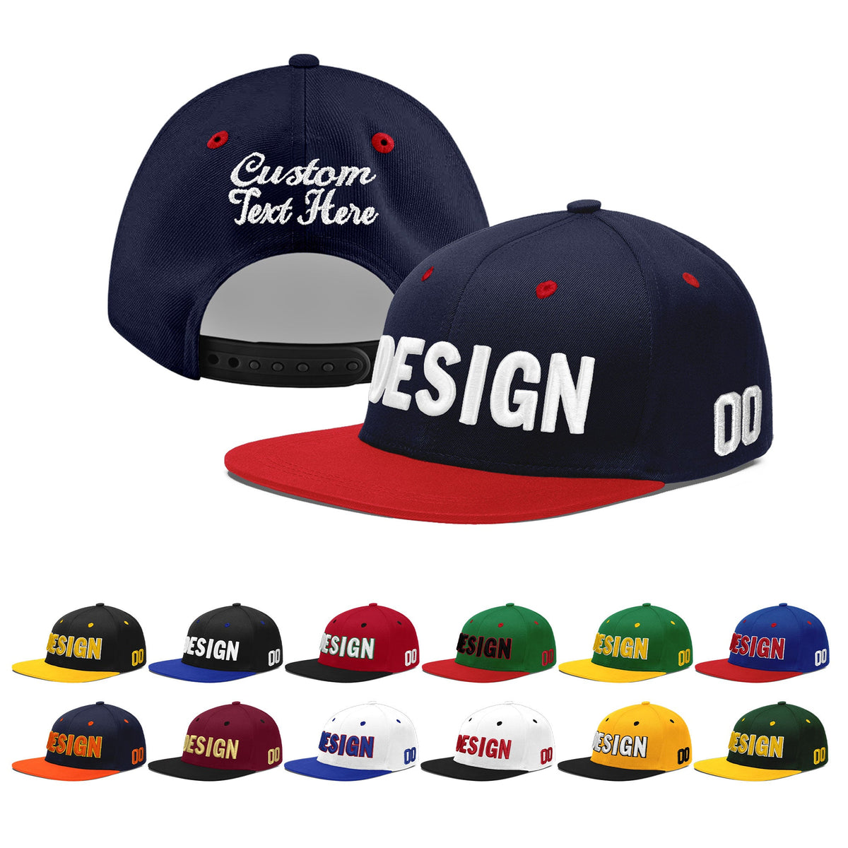 Custom Navy Red 3D Puff Embroidery Flat Embroidery Casual Sport Baseball Cap