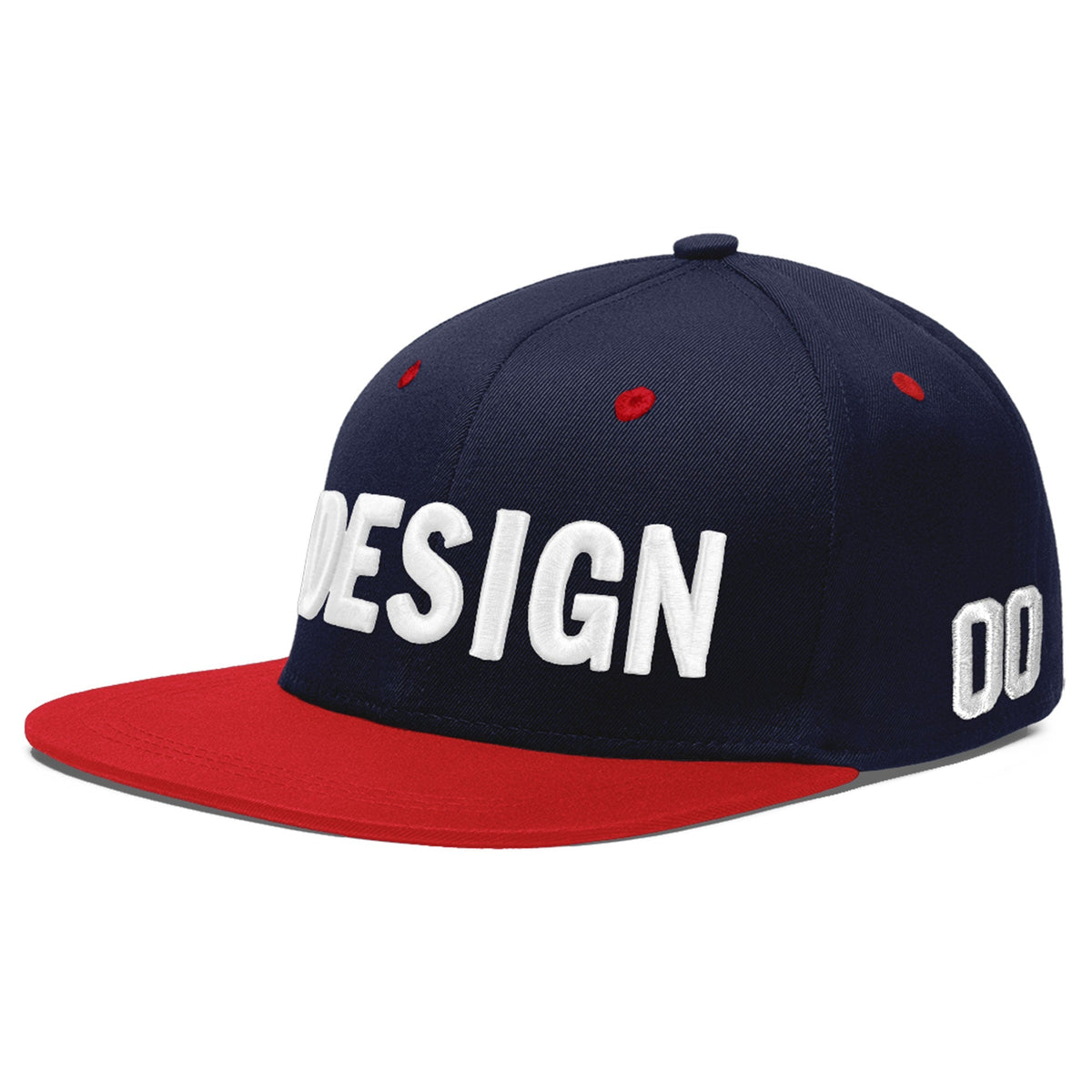 Custom Navy Red 3D Puff Embroidery Flat Embroidery Casual Sport Baseball Cap