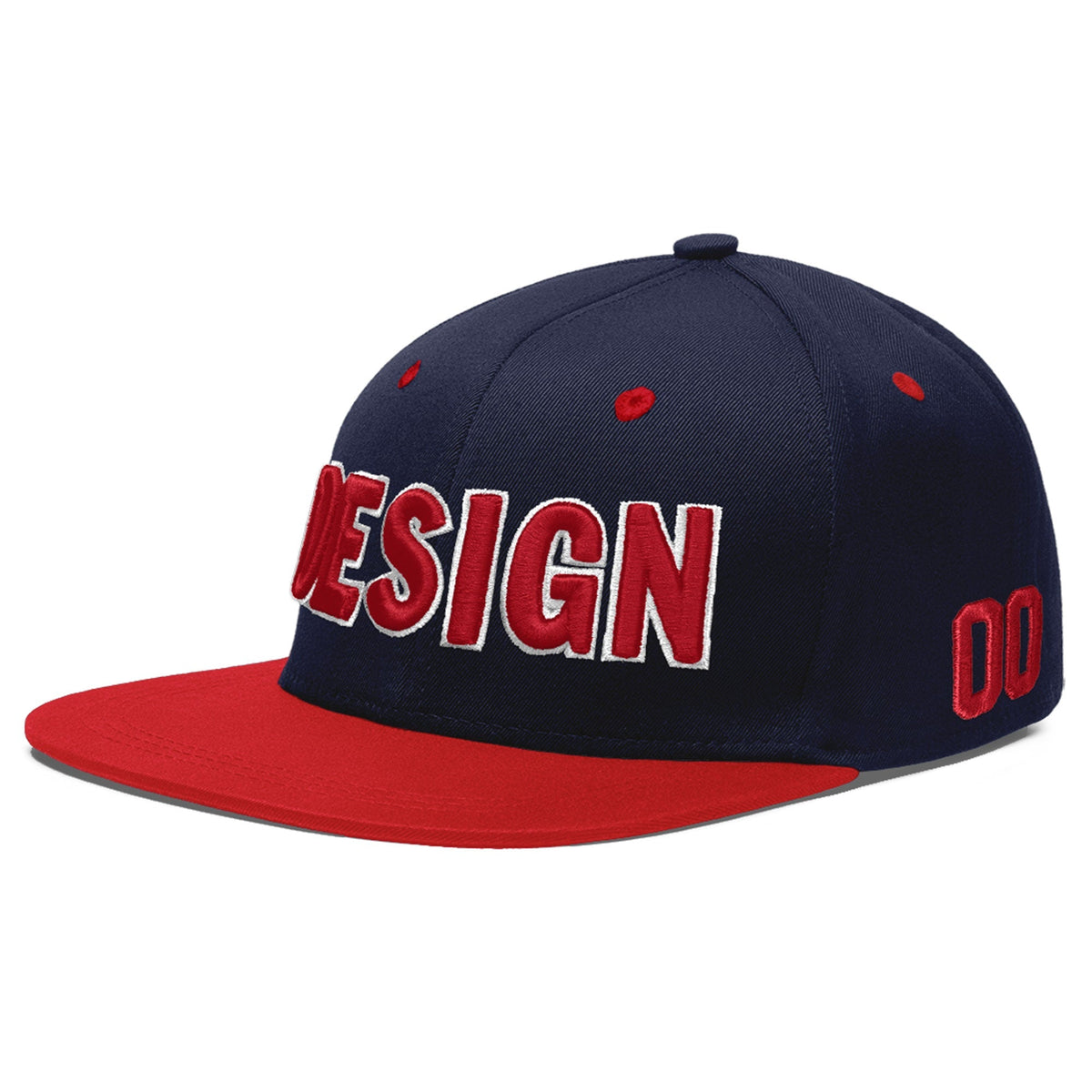 Custom Navy Red 3D Puff Embroidery Flat Embroidery Casual Sport Baseball Cap