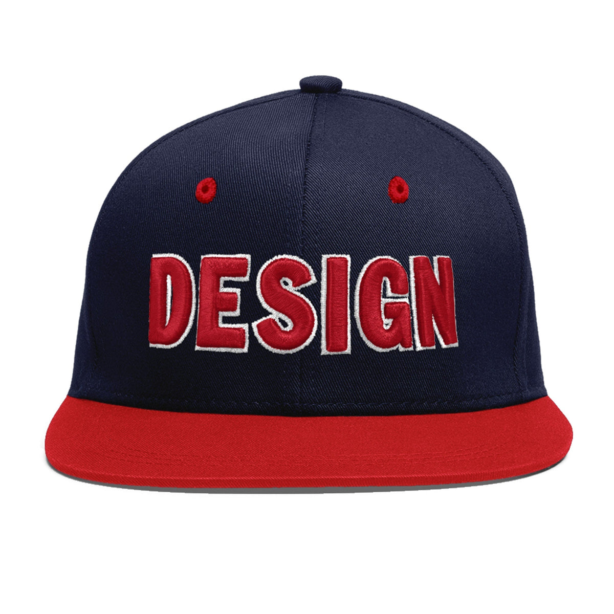 Custom Navy Red 3D Puff Embroidery Flat Embroidery Casual Sport Baseball Cap