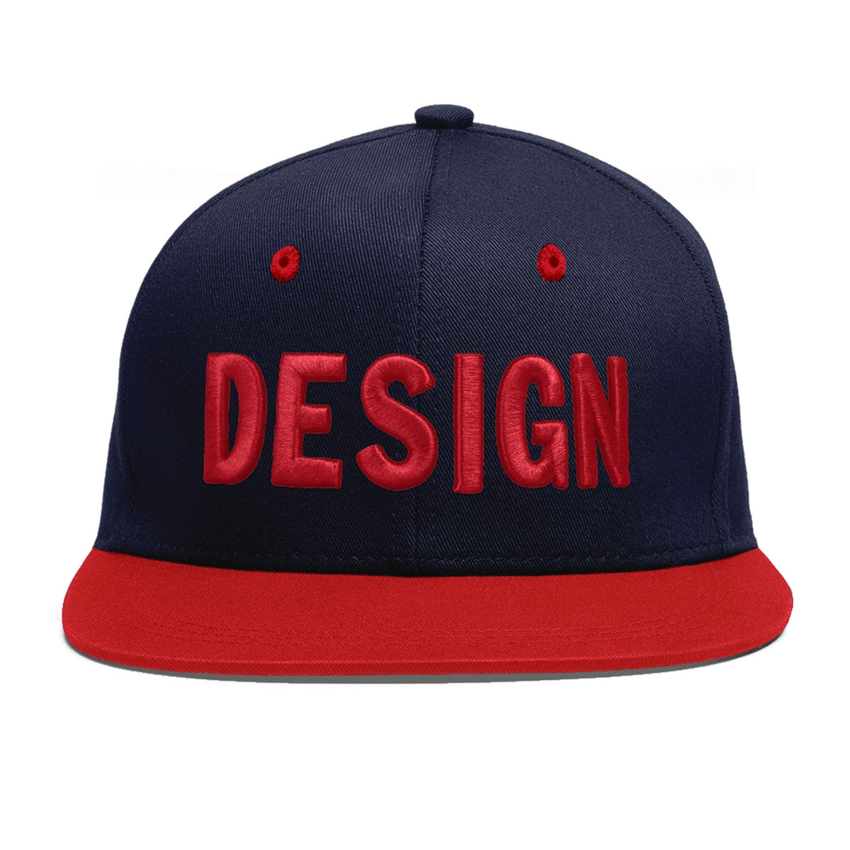 Custom Navy Red 3D Puff Embroidery Flat Embroidery Casual Sport Baseball Cap