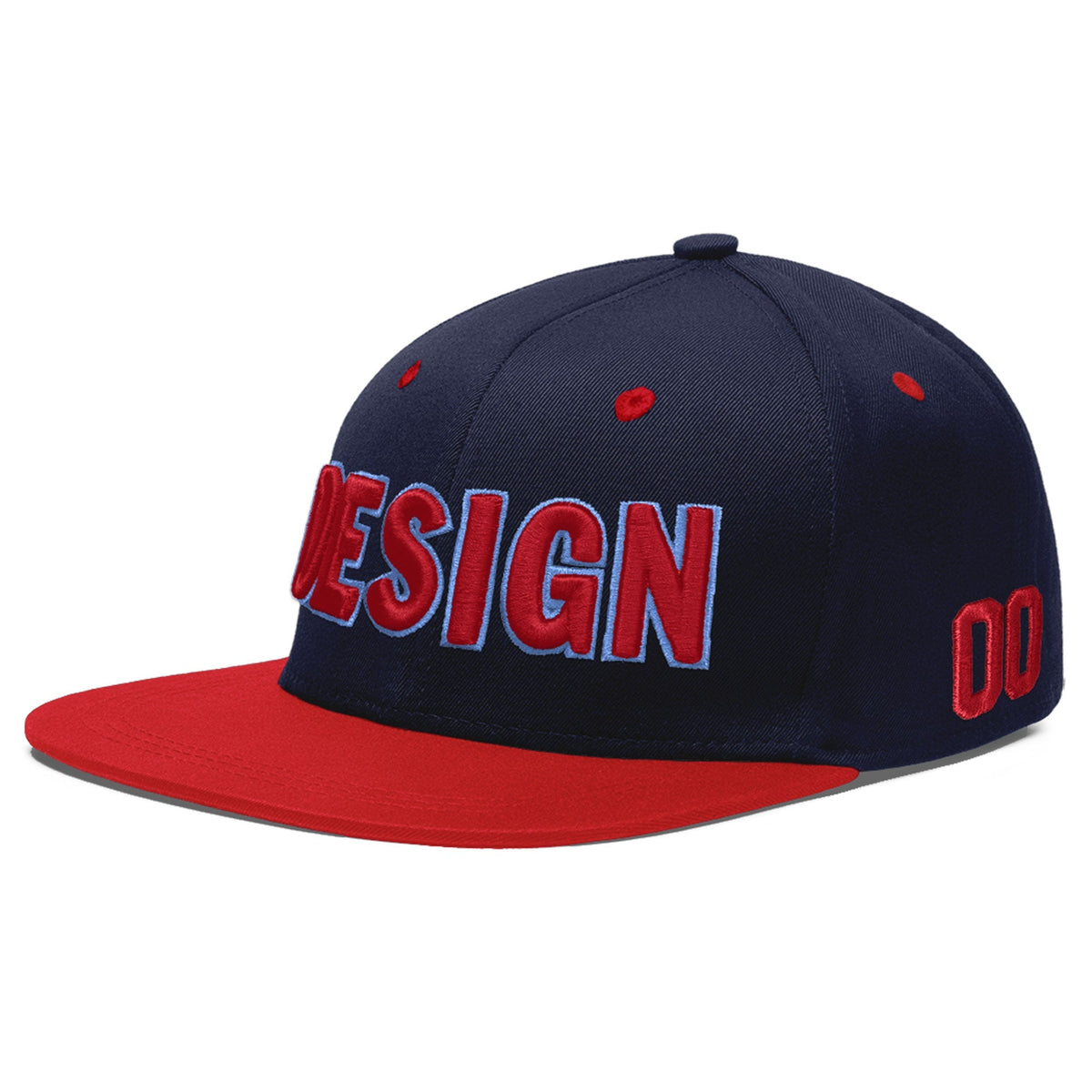Custom Navy Red 3D Puff Embroidery Flat Embroidery Casual Sport Baseball Cap