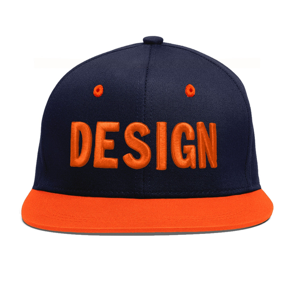 Custom Navy Orange 3D Puff Embroidery Flat Embroidery Casual Sport Baseball Cap
