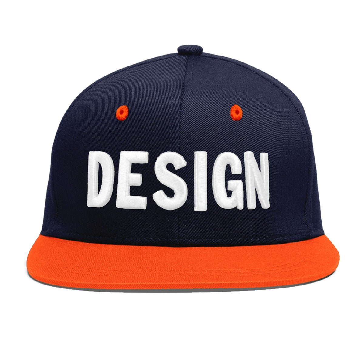 Custom Navy Orange 3D Puff Embroidery Flat Embroidery Casual Sport Baseball Cap