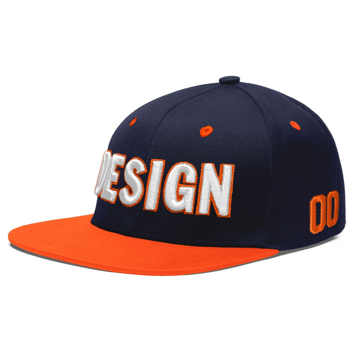 Custom Navy Orange 3D Puff Embroidery Flat Embroidery Casual Sport Baseball Cap