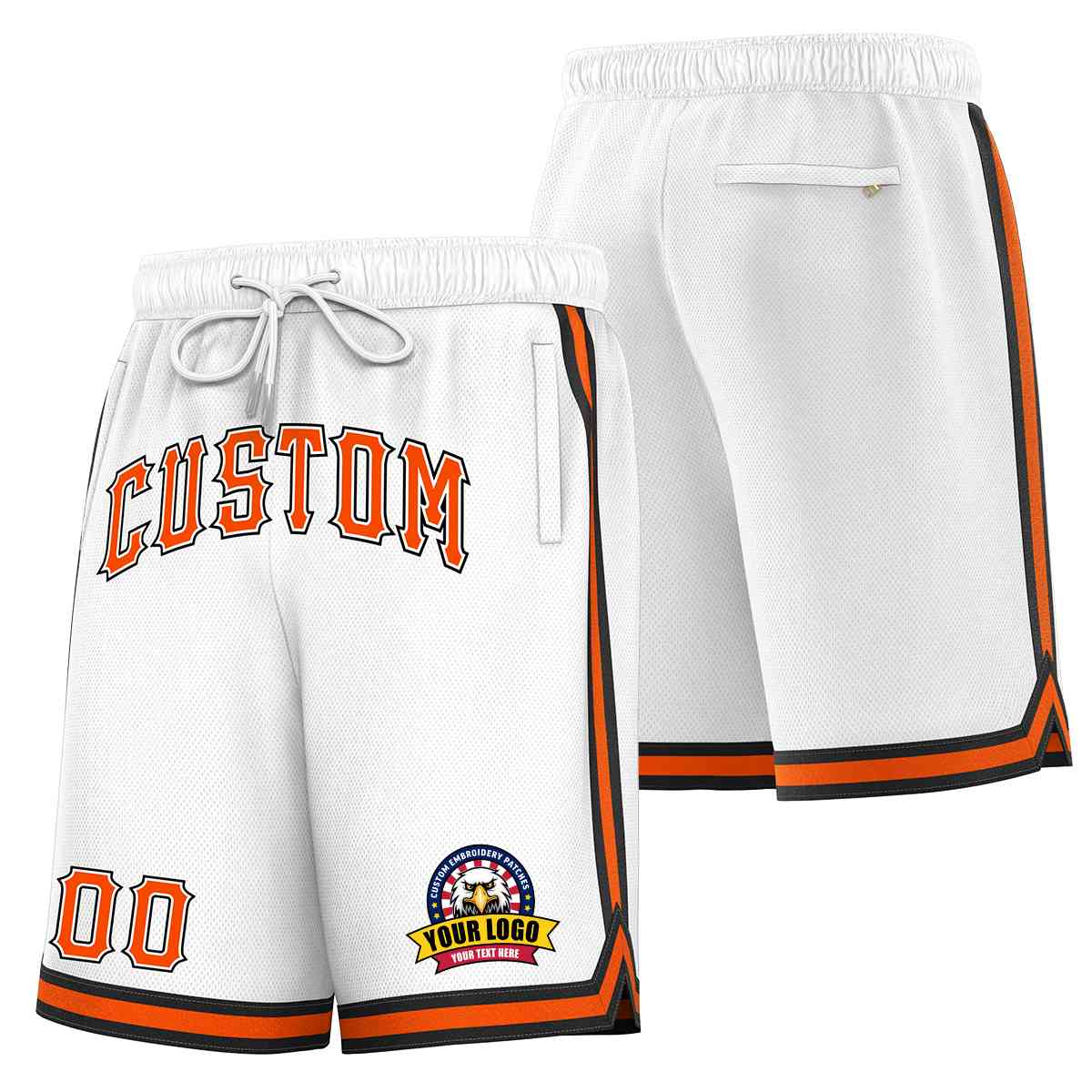 Custom White Orange-Black Classic Style Basketball Mesh Shorts