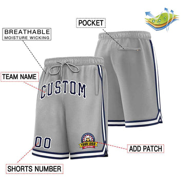Custom Gray Navy-White Classic Style Basketball Mesh Shorts