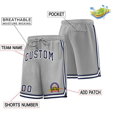 Custom Gray Navy-White Classic Style Basketball Mesh Shorts