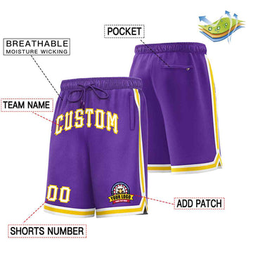 Custom Purple White-Gold Classic Style Basketball Mesh Shorts