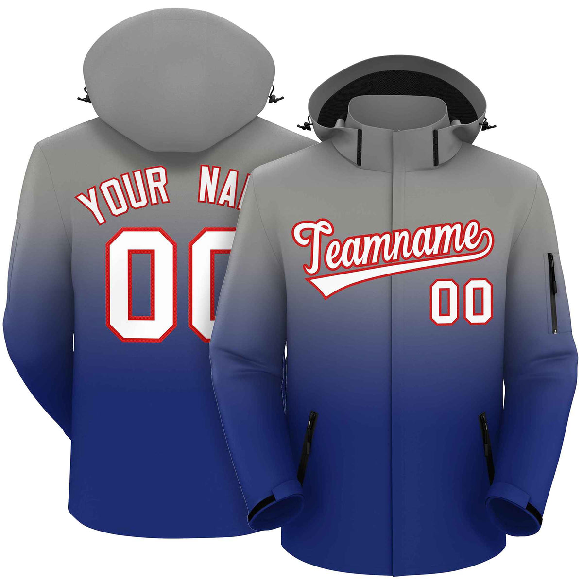 Custom Gray Royal Gradient Fashion Outdoor Hooded Waterproof Jacket