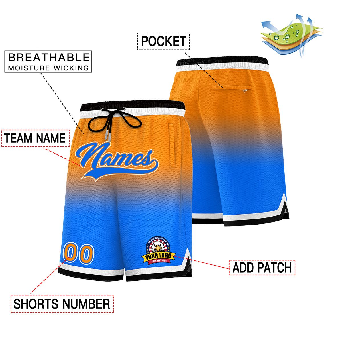 Custom Orange Blue Personalized Gradient Fashion Basketball Shorts