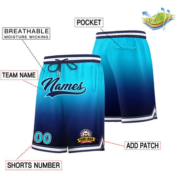 Custom Powder Blue Black Personalized Gradient Fashion Basketball Shorts