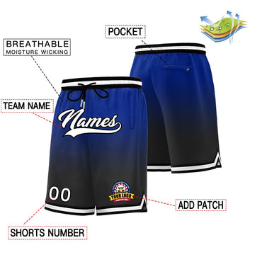 Custom Royal Black Personalized Gradient Fashion Basketball Shorts