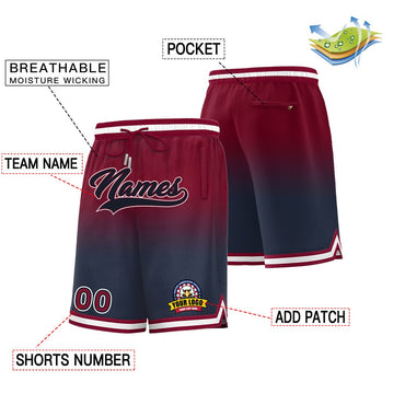 Custom Maroon Navy Personalized Gradient Fashion Basketball Shorts