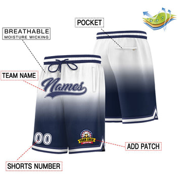 Custom White Navy Personalized Gradient Fashion Basketball Shorts