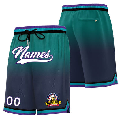 Custom Teal Navy Personalized Gradient Fashion Basketball Shorts