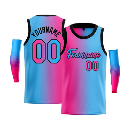 Custom Pink Blue-Black Gradient Fashion Tops Basketball Jersey