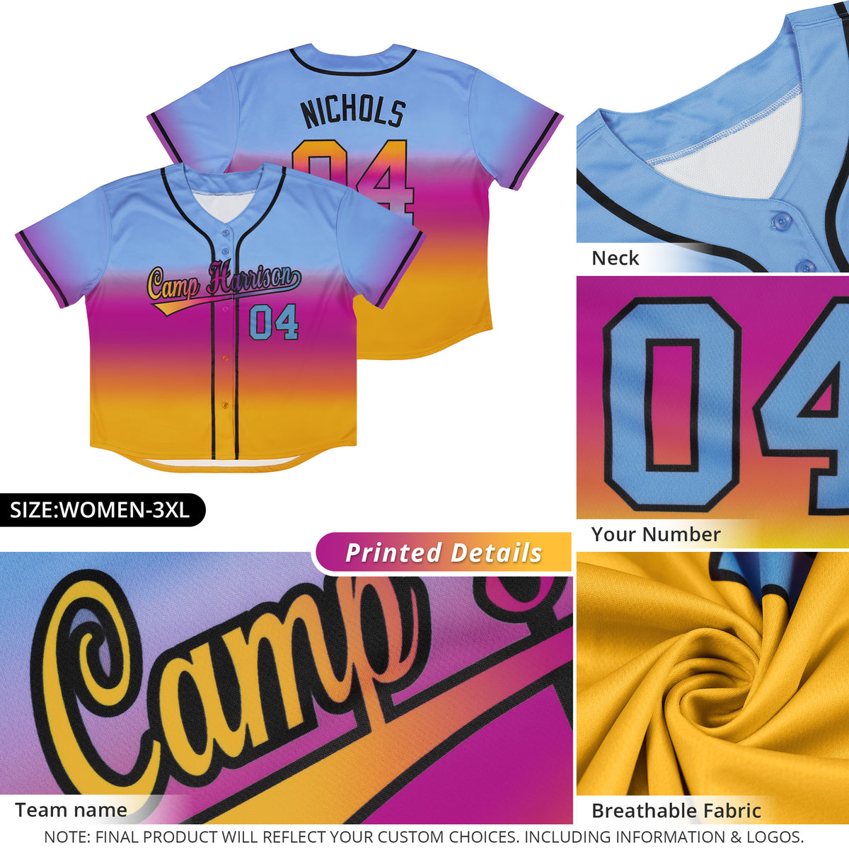 Custom Light Blue Purple Pink-Gold Gradient Fashion Authentic Baseball Jersey