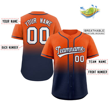 Custom Orange Navy Gradient Fashion Authentic Baseball Jersey