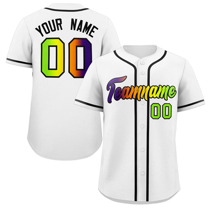 Custom White Neon Green-Purple Gradient Fashion Authentic Baseball Jersey