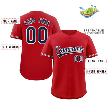 Custom Red Navy-White Solider Classic Style Authentic Baseball Jersey