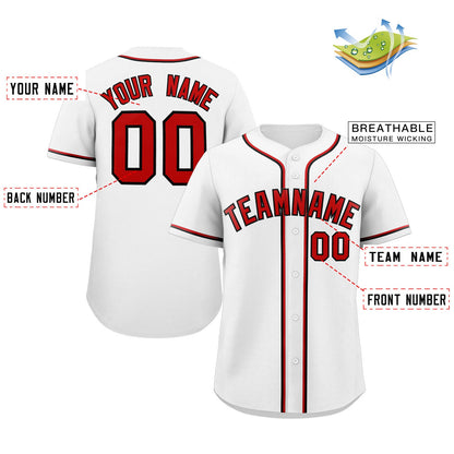 Custom White Red-Black Classic Style Authentic Baseball Jersey