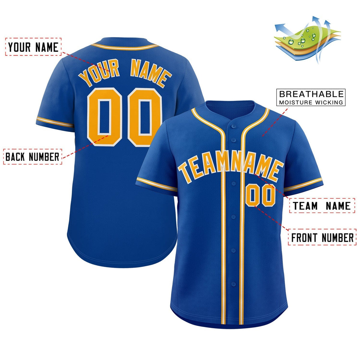 Custom Royal Gold-White Classic Style Authentic Baseball Jersey