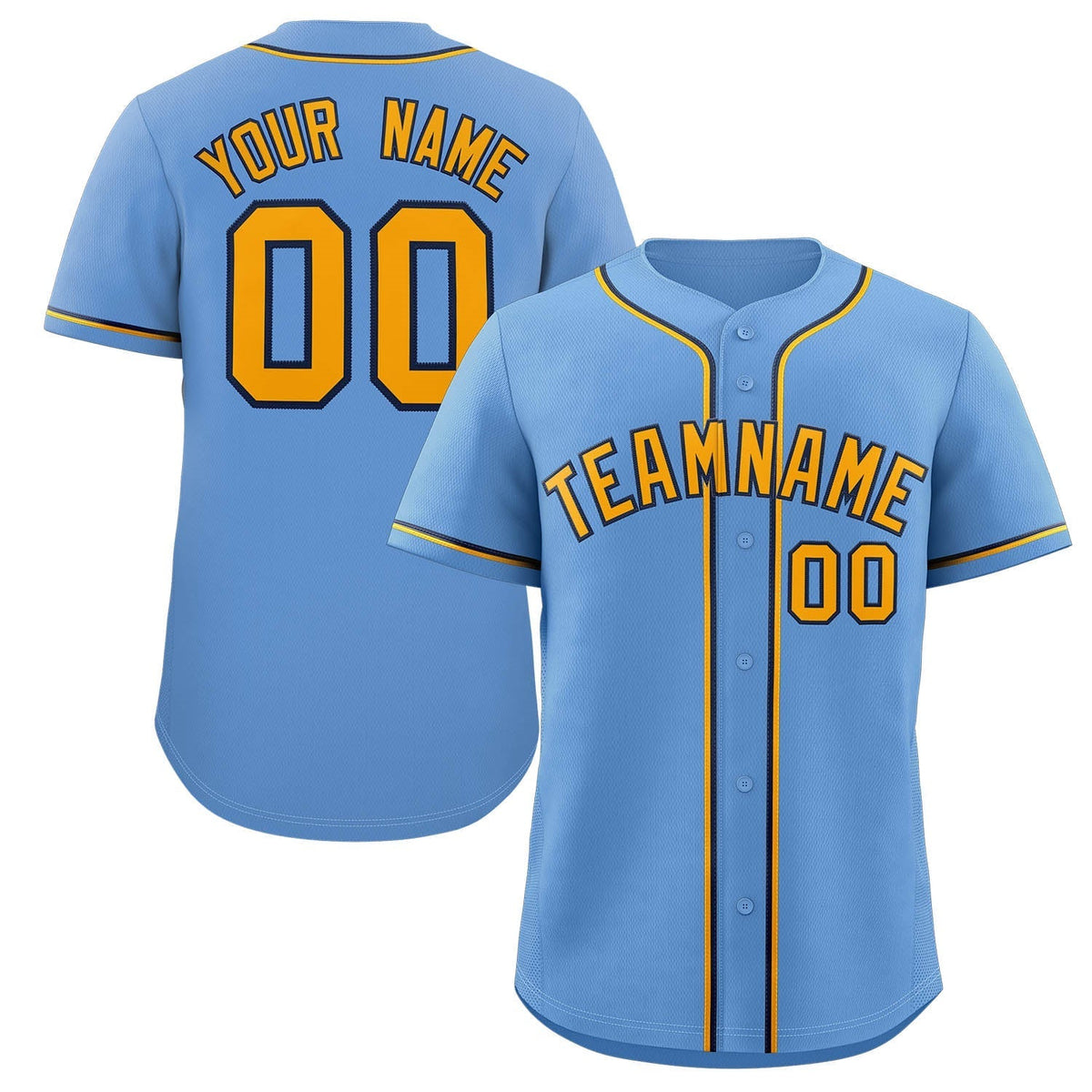 Custom Light Blue Yellow-White Classic Style Authentic Baseball Jersey