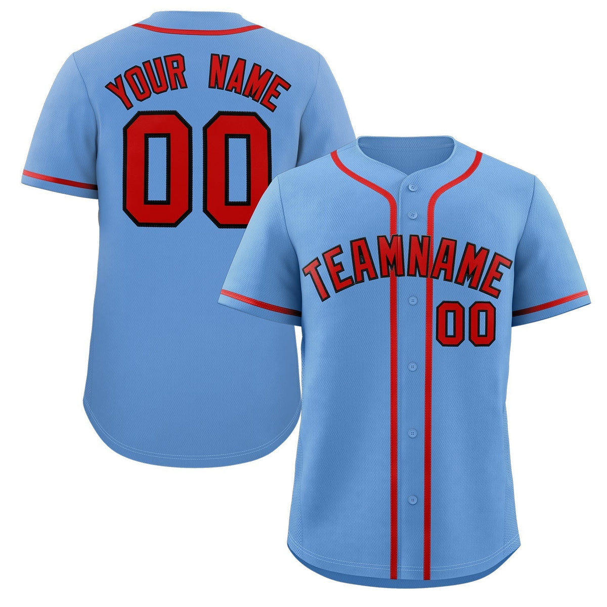 Custom Light Blue Red-Black Classic Style Authentic Baseball Jersey