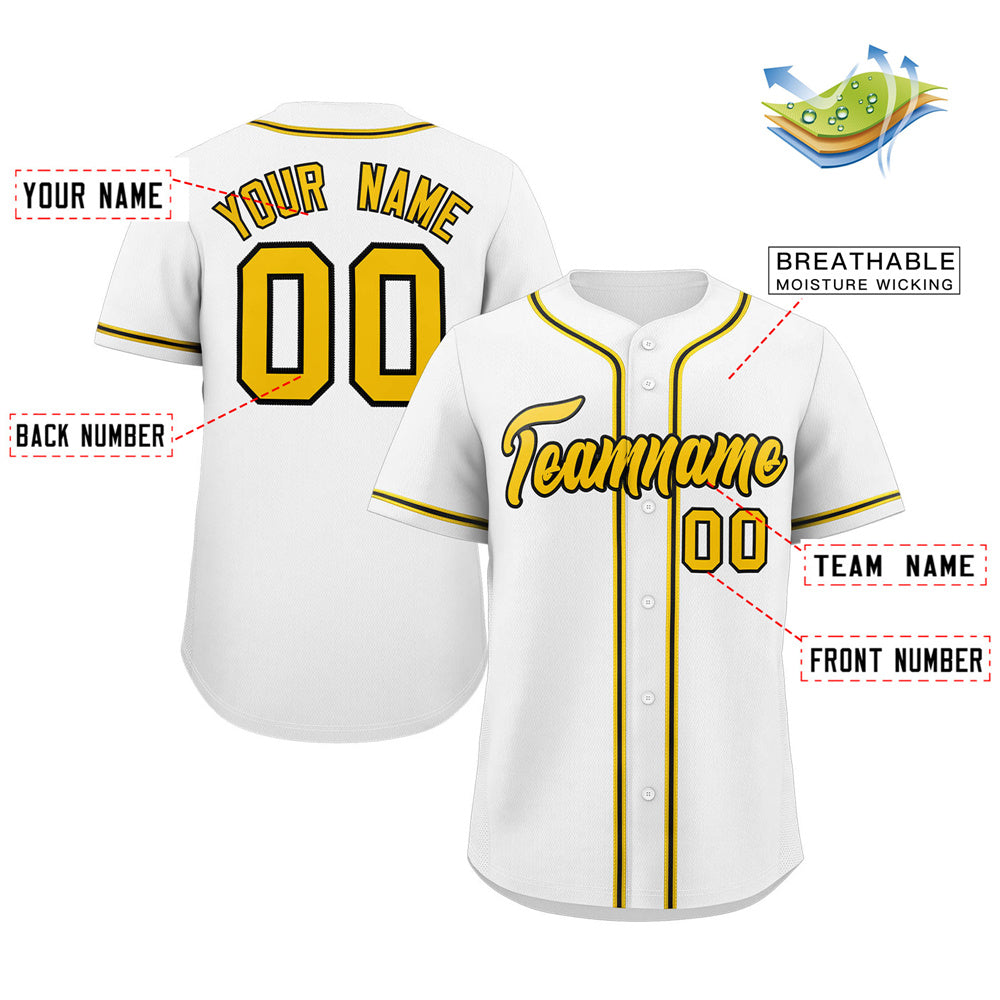 Custom White Yellow-Black Classic Style Authentic Baseball Jersey