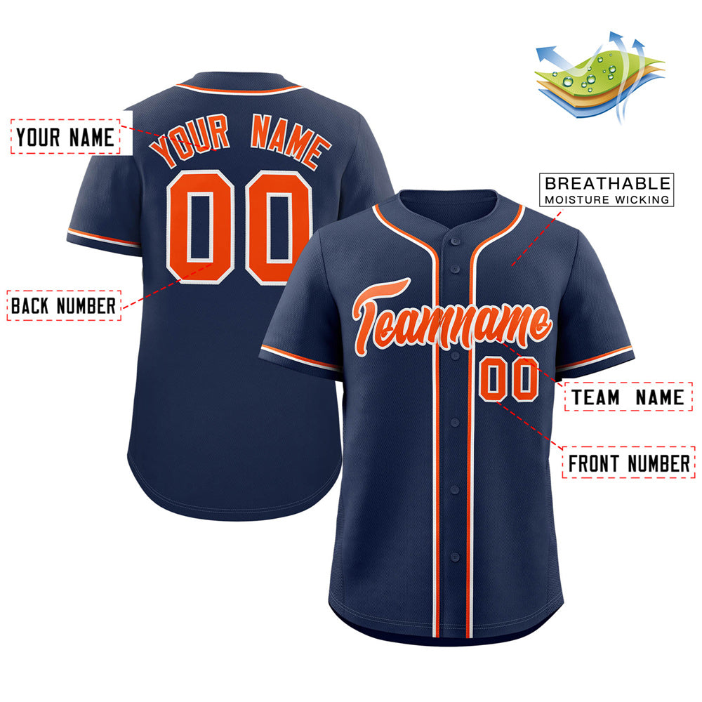 Custom Navy Orange-White Classic Style Authentic Baseball Jersey