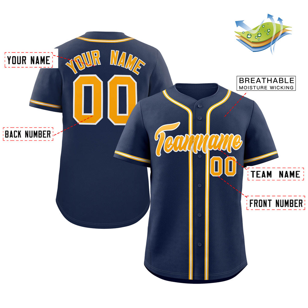Custom Navy Yellow-White Classic Style Authentic Baseball Jersey