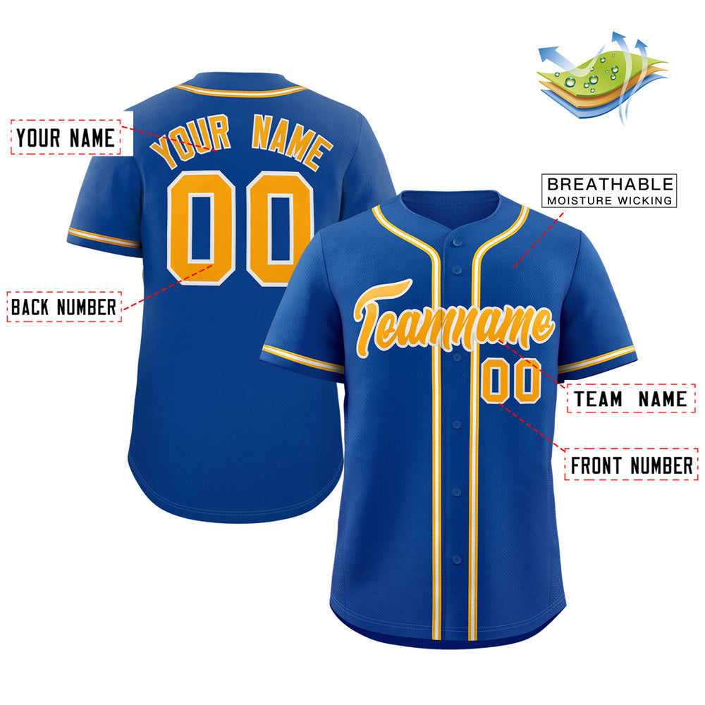 Custom Royal Gold-White Classic Style Authentic Baseball Jersey