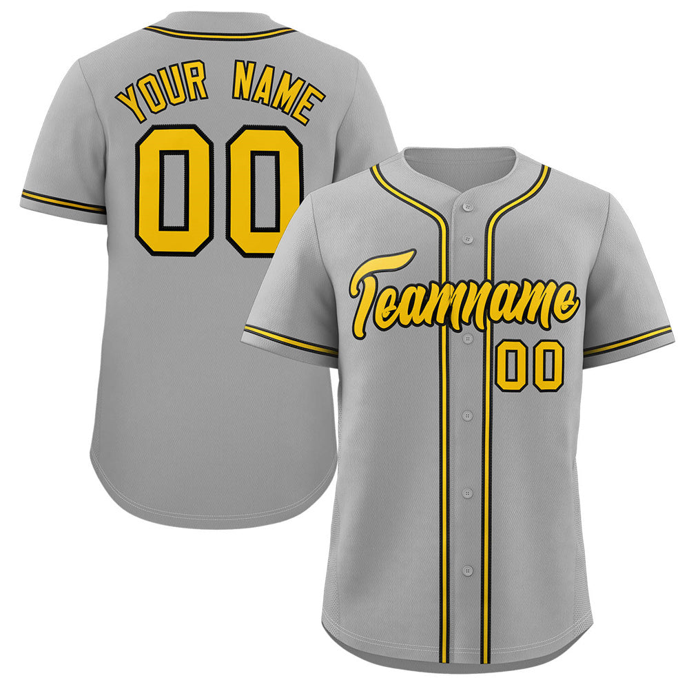 Custom Gray Yellow-White Classic Style Authentic Baseball Jersey