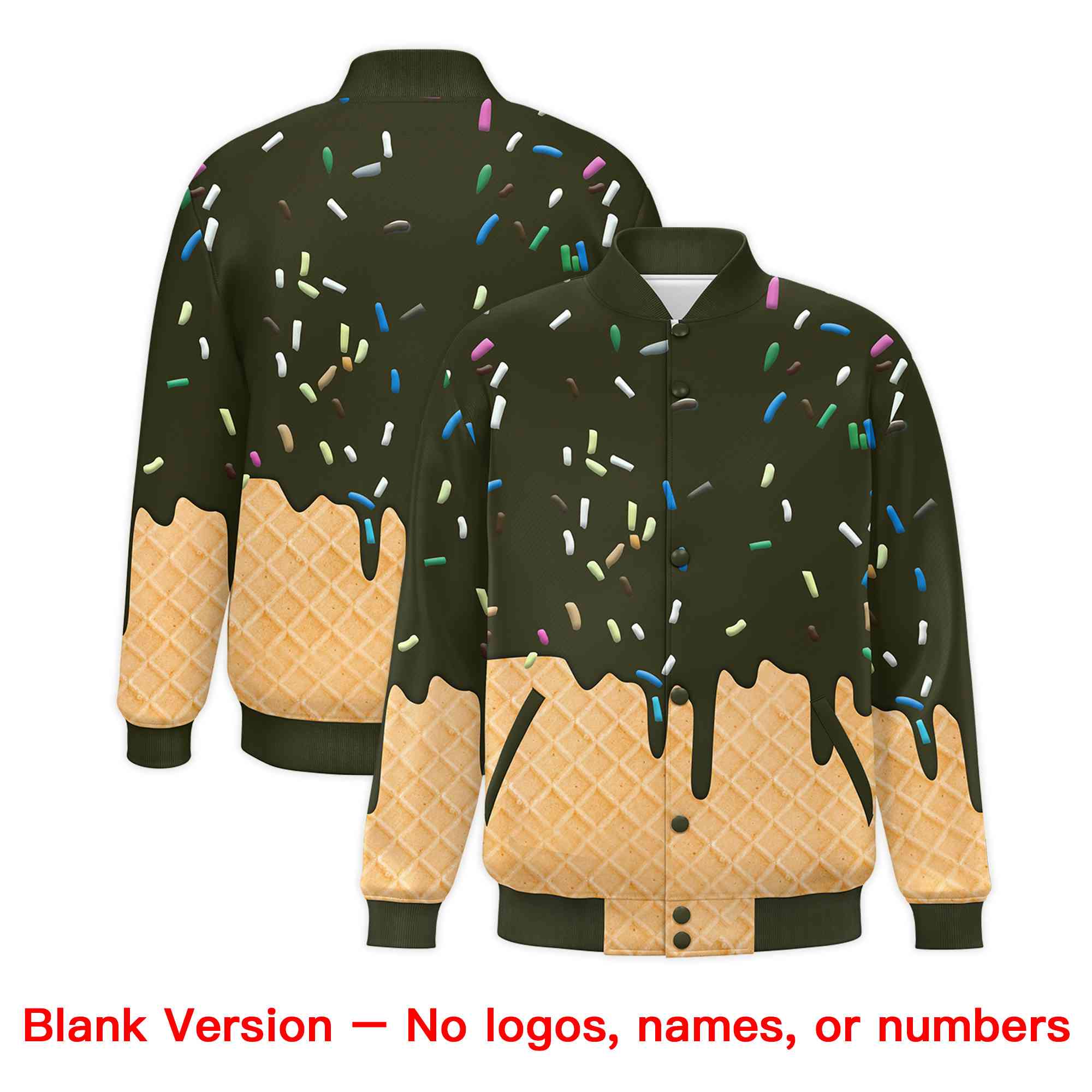 Custom Olive Ice Cream Cone Graffiti Pattern Full-Snap Varsity Letterman Jackets