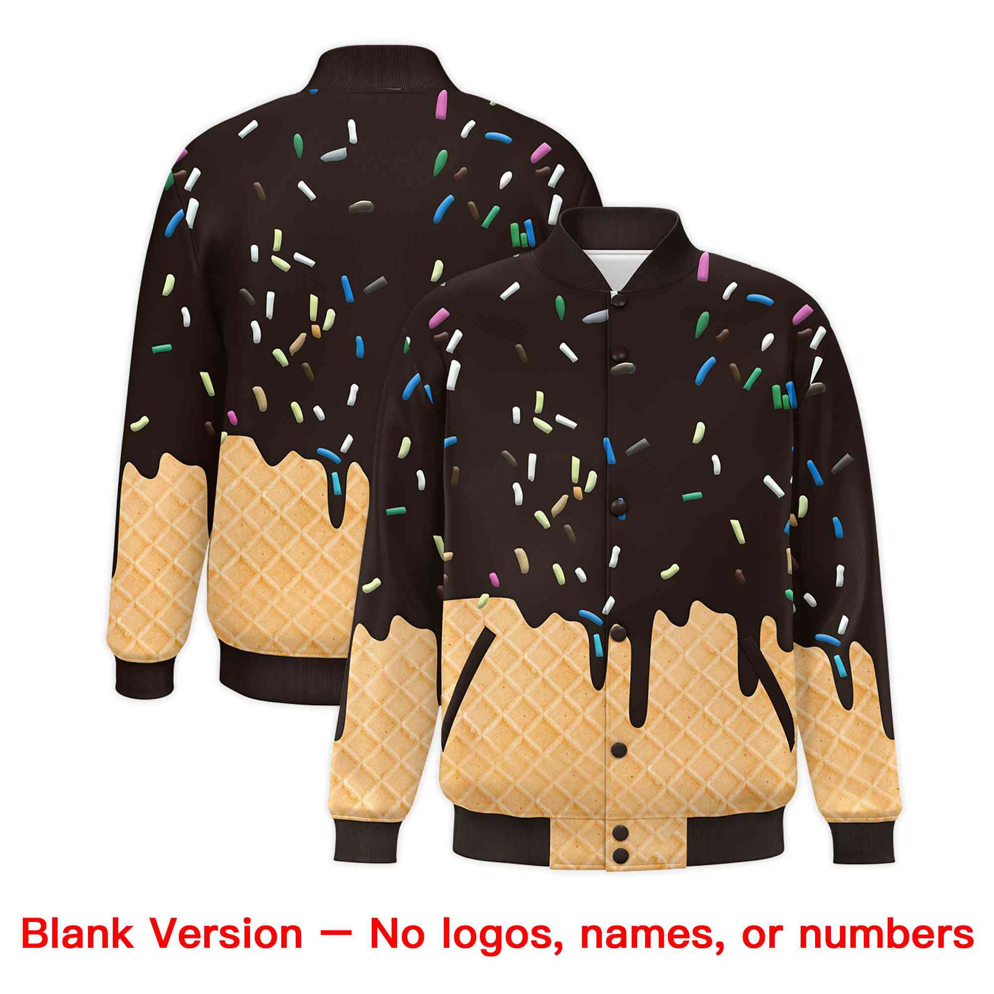 Custom Brown Ice Cream Cone Graffiti Pattern Full-Snap Varsity Letterman Jackets