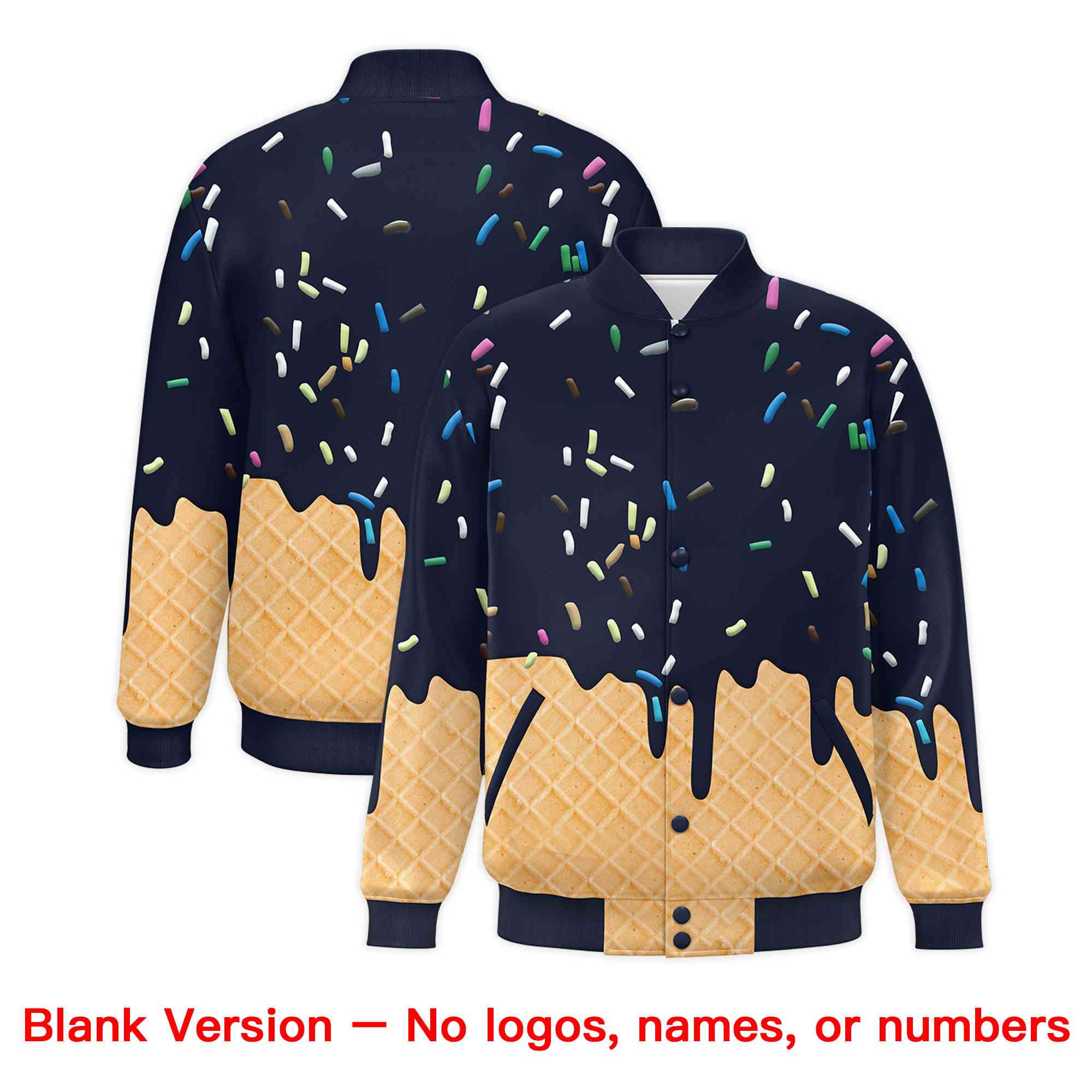 Custom Navy Ice Cream Cone Graffiti Pattern Full-Snap Varsity Letterman Jackets| KXKSHOP