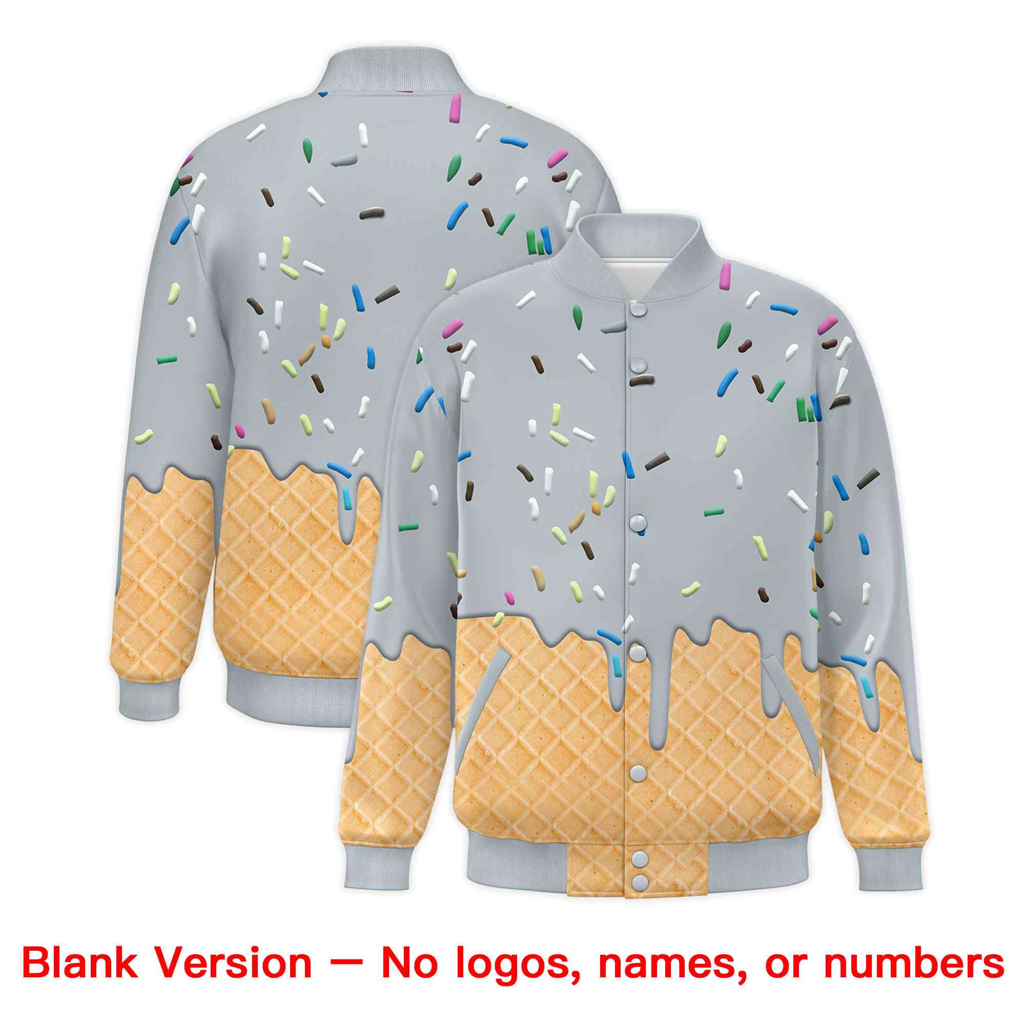 Custom Silver Ice Cream Cone Graffiti Pattern Full-Snap Varsity Letterman Jackets| KXKSHOP