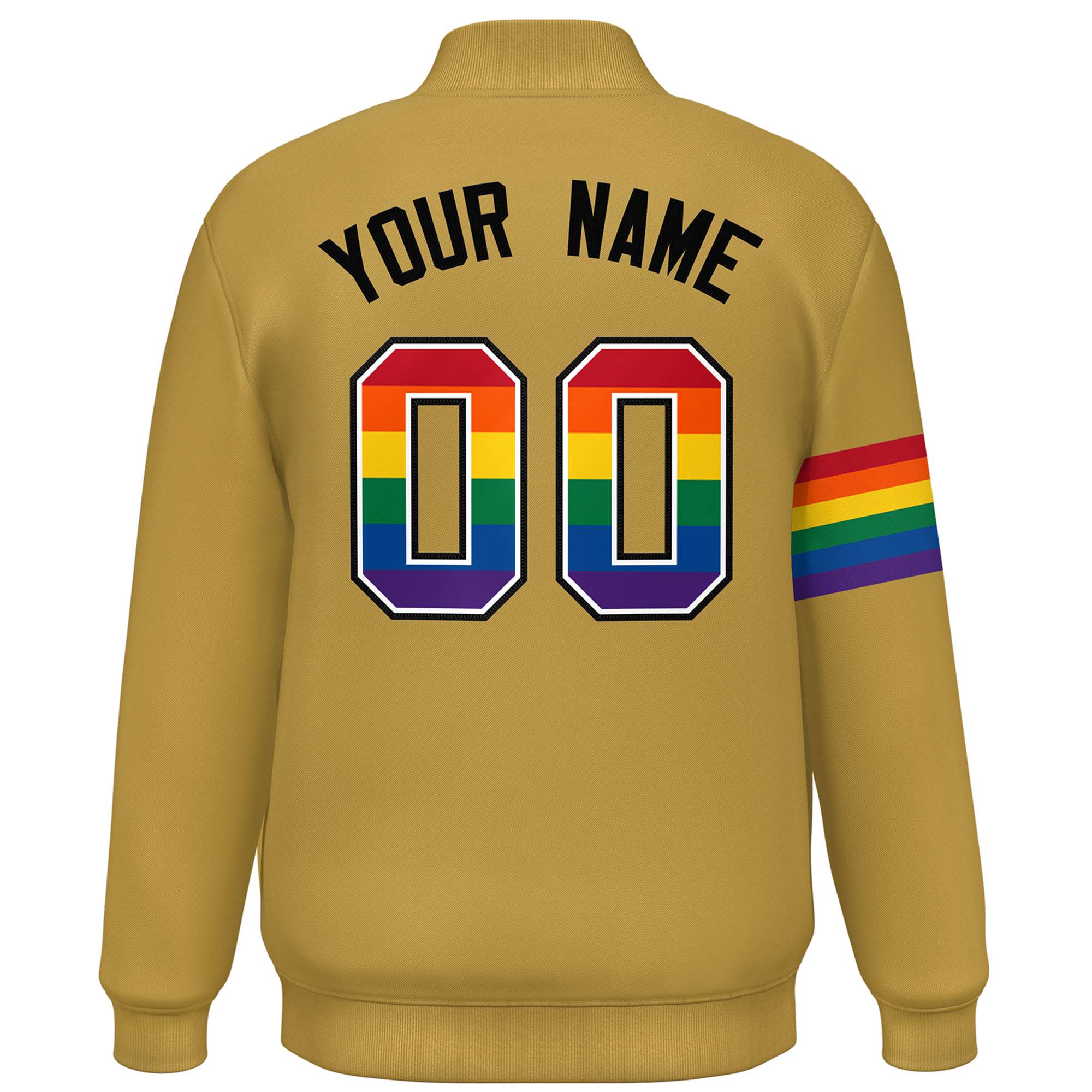 Custom Old Gold LGBT Rainbow For Pride Month Classic Style Letterman Baseball Jacket