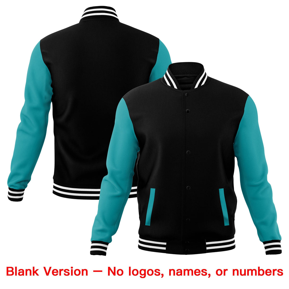 Custom Black Aqua White Raglan Sleeves Full-Snap Letterman Cotton Fabric Jacket| KXKSHOP