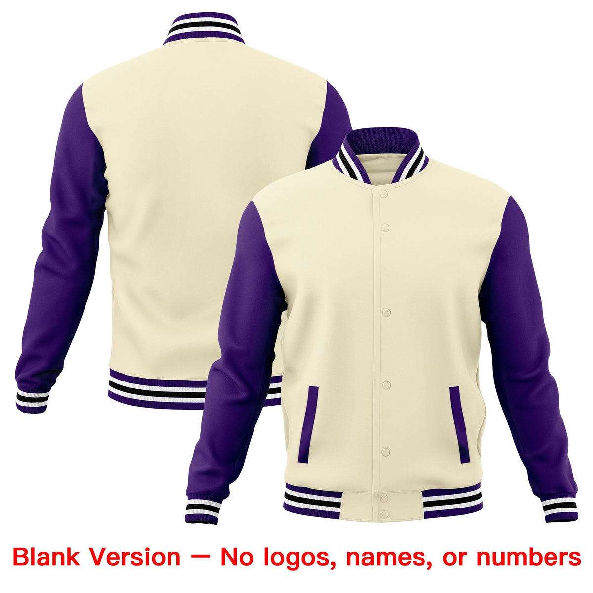 Custom Cream Purple White Raglan Sleeves Full-Snap Letterman Cotton Fabric Jacket| KXKSHOP