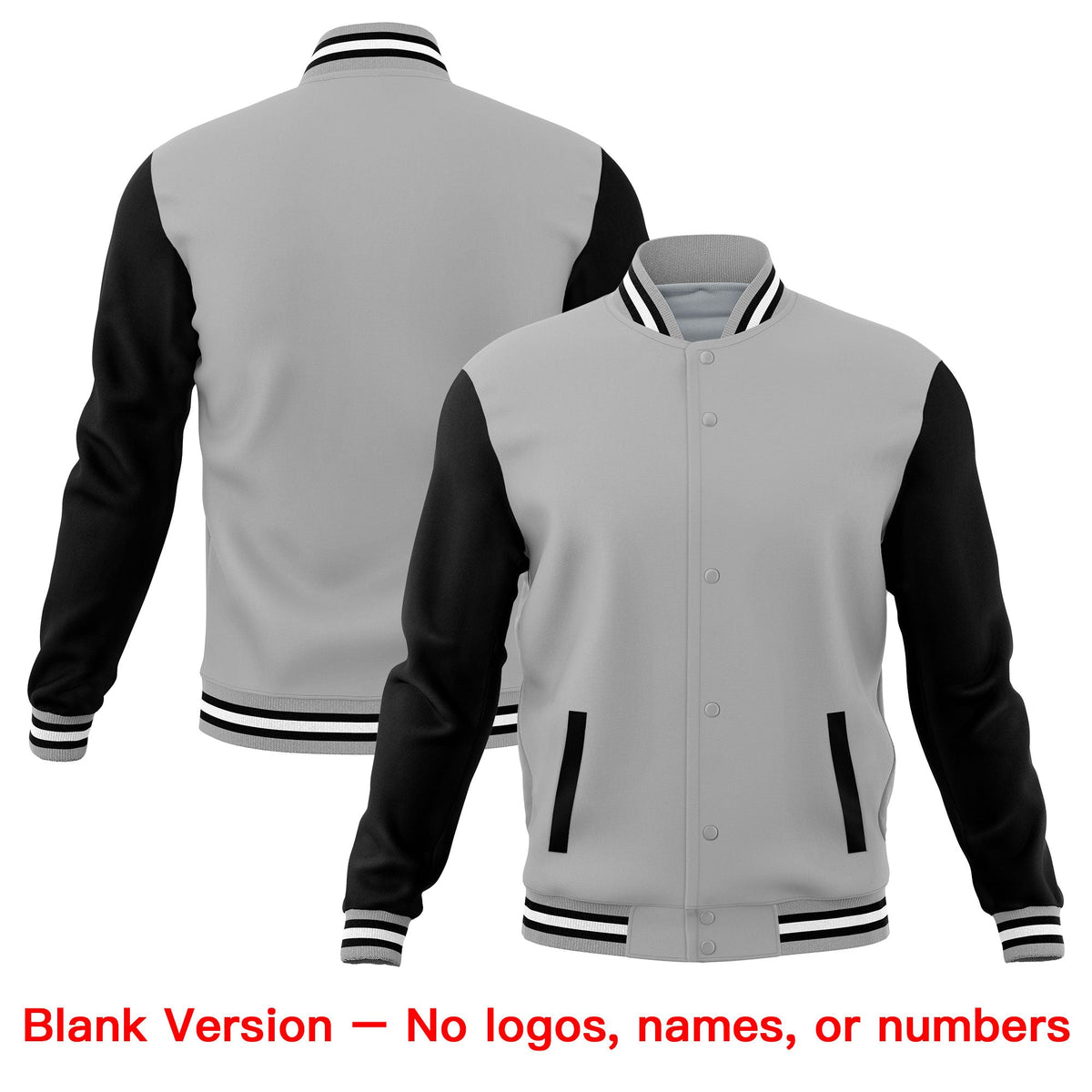 Custom Gray Black White Raglan Sleeves Full-Snap Letterman Cotton Fabric Jacket| KXKSHOP