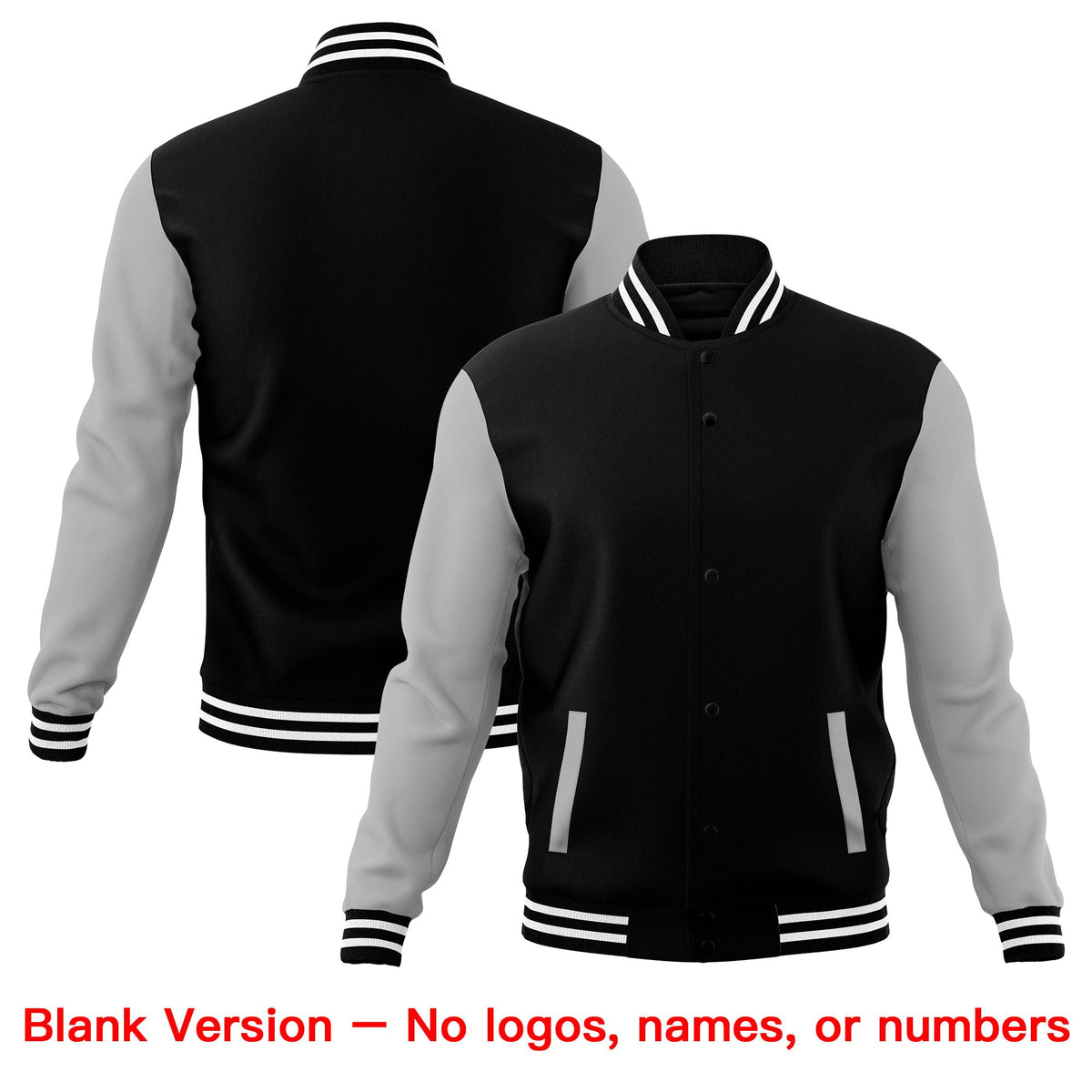 Custom Black Gray White Raglan Sleeves Full-Snap Letterman Cotton Fabric Jacket| KXKSHOP