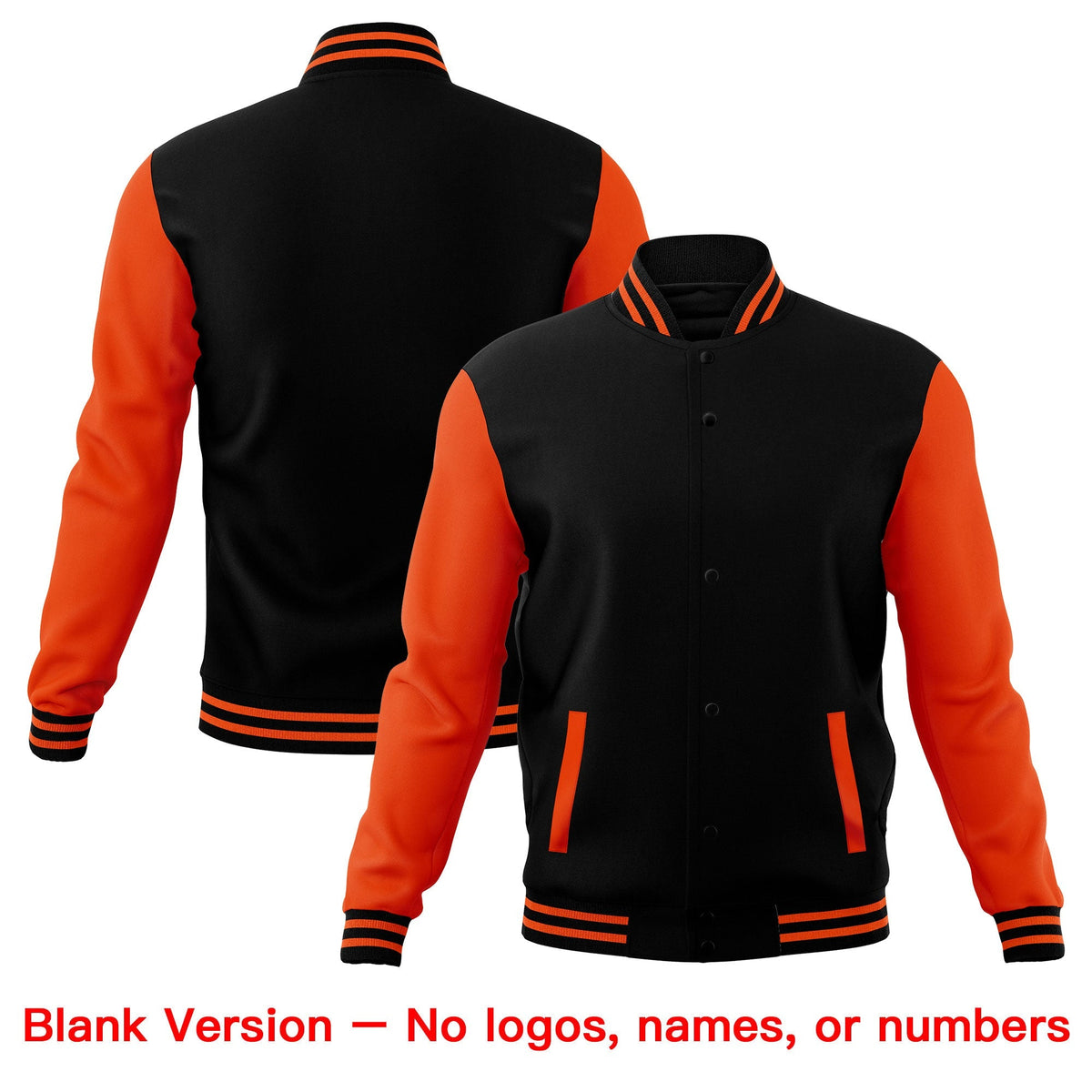 Custom Orange Black Raglan Sleeves Full-Snap Letterman Cotton Fabric Jacket| KXKSHOP