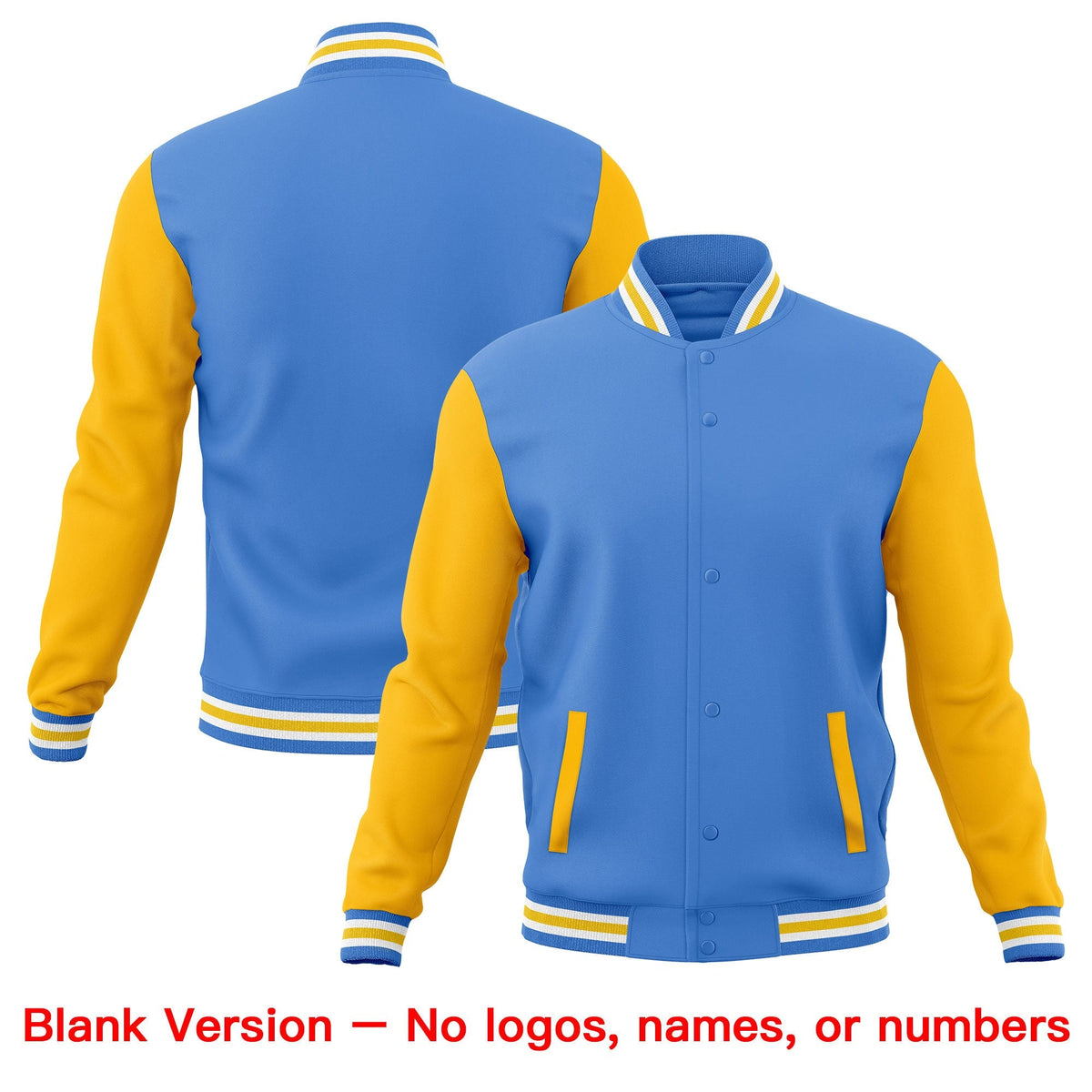 Custom Powder Blue Light Blue White Raglan Sleeves Full-Snap Letterman Cotton Fabric Jacket| KXKSHOP